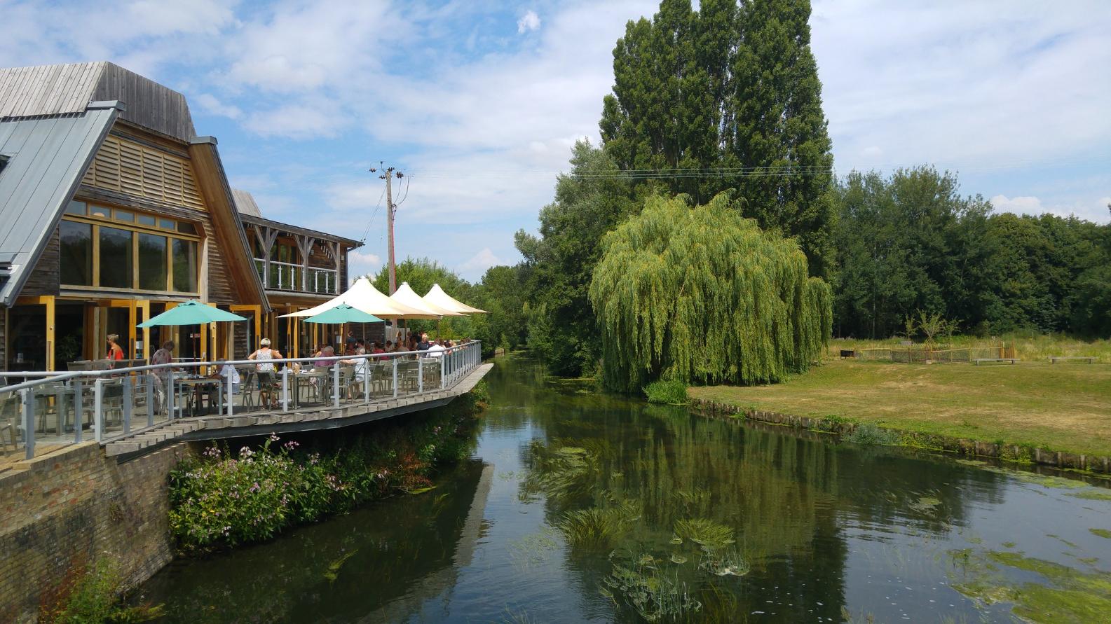 the local area with a lake and seating area